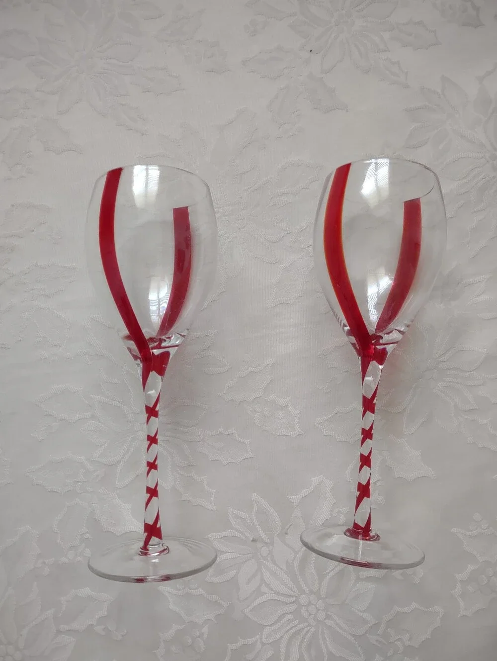 Vintage Pier 1 Red Twisted Stem Champagne Wine Tall Glasses